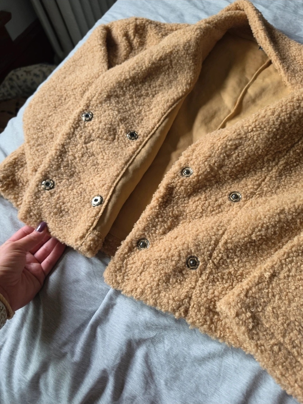 BKE Camel Teddy Sherpa Snap-Front Jacket